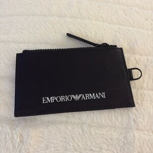 New Emporio Armani Black ID Card Coin Zipper Wallet Case